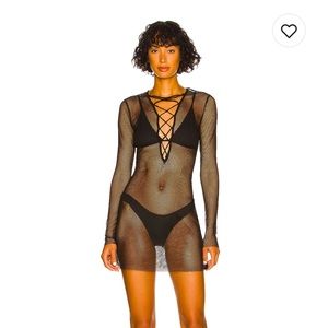 Revolve brand: WeWoreWhat- black mesh swimsuit coverup